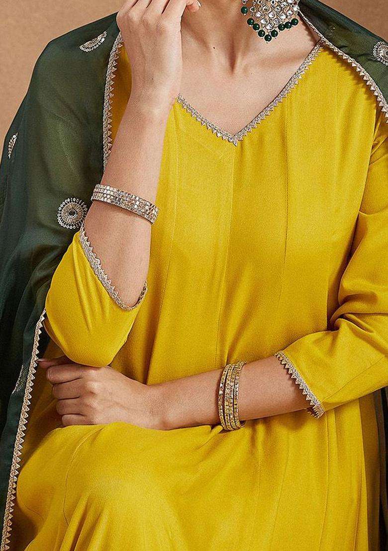 Mustard Solid Viscose Anarkali Set - Indya