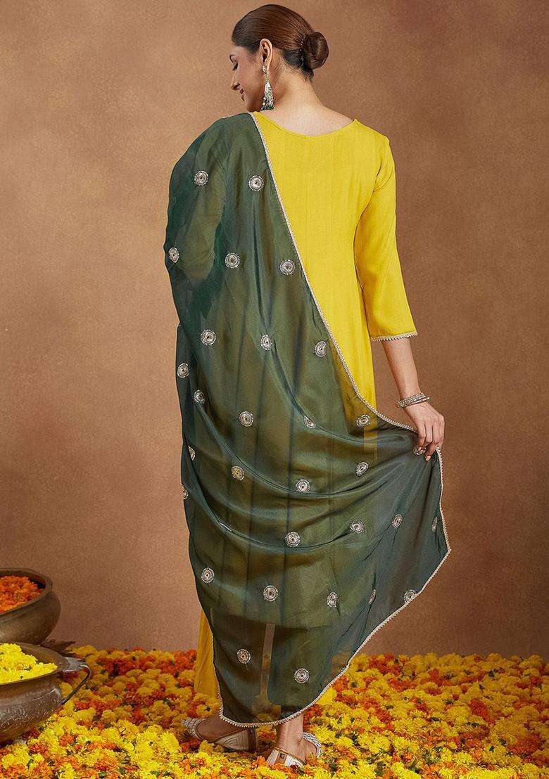 Mustard Solid Viscose Anarkali Set - Indya