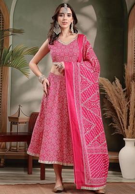 Pink Self Design Cotton Kurta Set