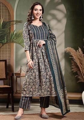 Green Self Design Cotton Kurta Set