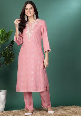 Pink Printed Viscose Kurta Set
