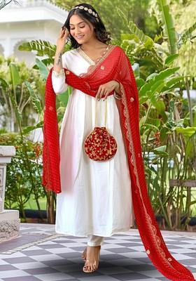 White Solid Silk Blend Kurta Set