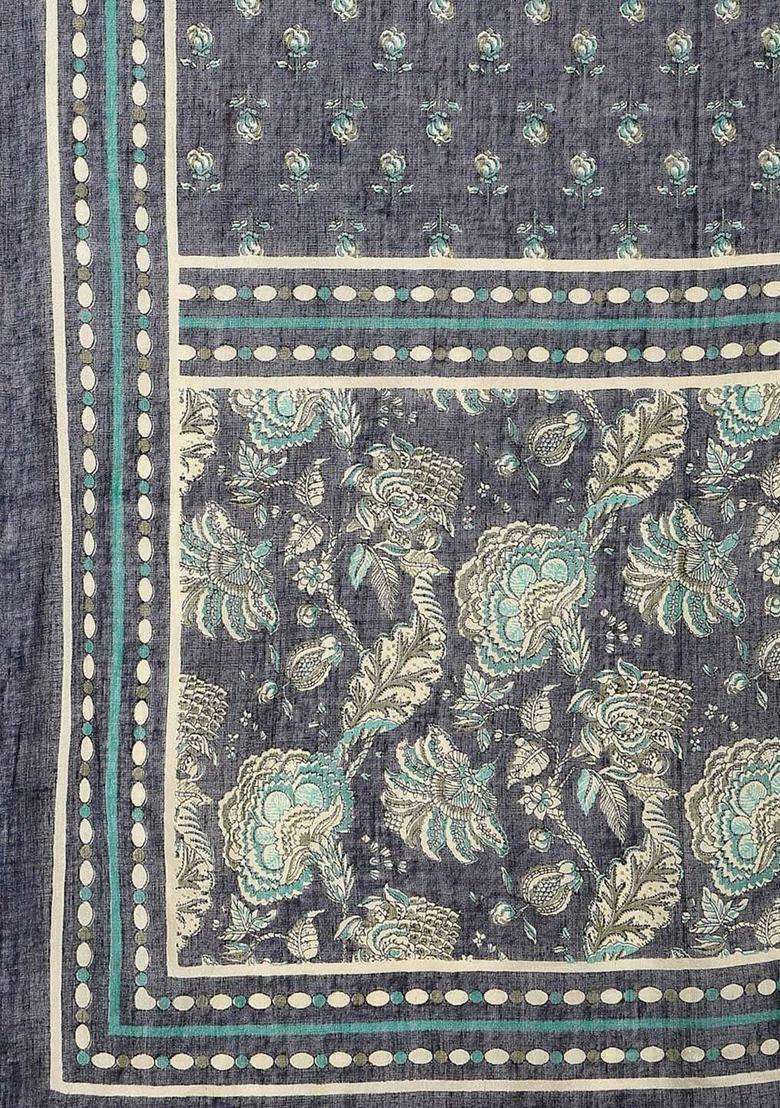 Navy Blue Printed Cotton Kurta Set - Indya