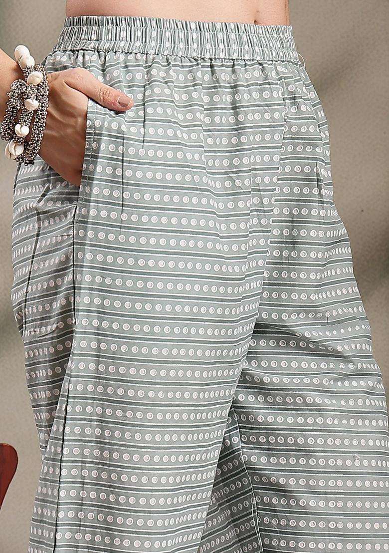 Grey Printed Cotton Kurta Set - Indya