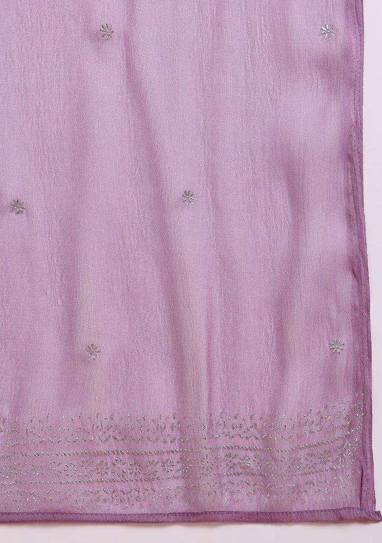 Lavender Printed Silk Blend Anarkali Set - Indya