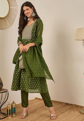 Green Embroidered Silk Anarkali Set