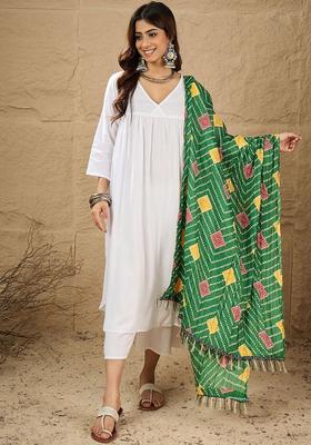 White Solid Viscose Kurta Set