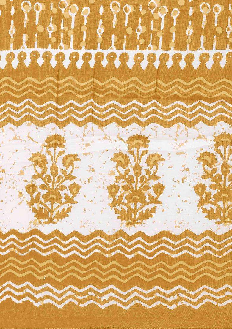 Mustard Printed Cotton Kurta Set - Indya