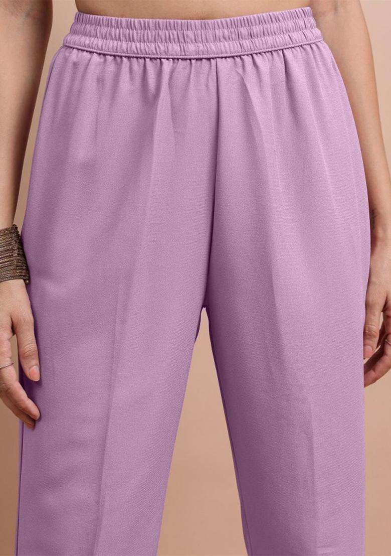 Lavender Embroidered Cotton Kurta Set - Indya