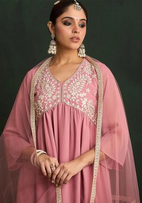 Pink Yoke Design Georgette Kurta Set