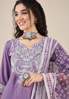 Purple Yoke Design Silk Blend Kurta Set
