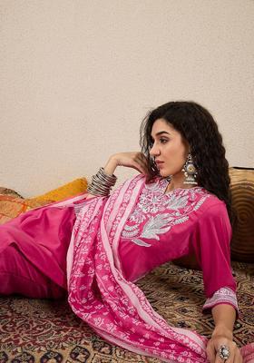 Pink Yoke Design Silk Blend Kurta Set