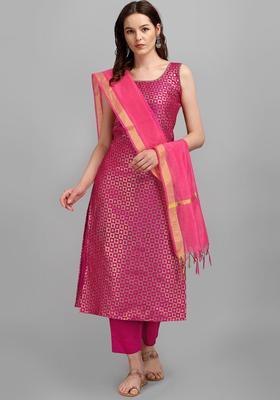 Pink Printed Silk Blend Kurta Set