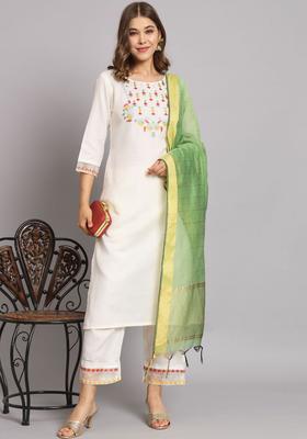 White Yoke Design Cotton Kurta Set