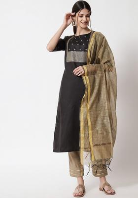 Black Yoke Design Cotton Kurta Set