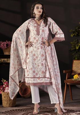 Brown Printed Cotton Kurta Set