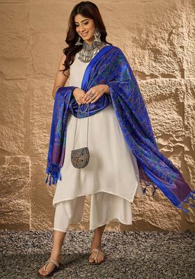White Solid Viscose Kurta Set