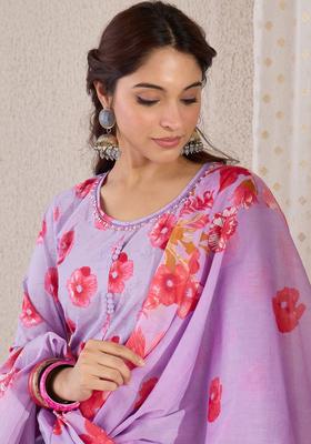 Lavender Printed Cotton Kurta Set