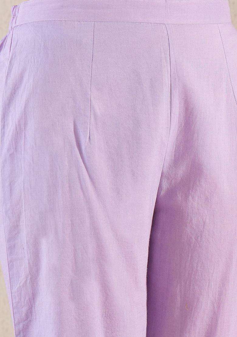 Lavender Printed Cotton Kurta Set - Indya