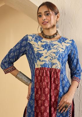 Maroon Printed Cotton Kurta Set