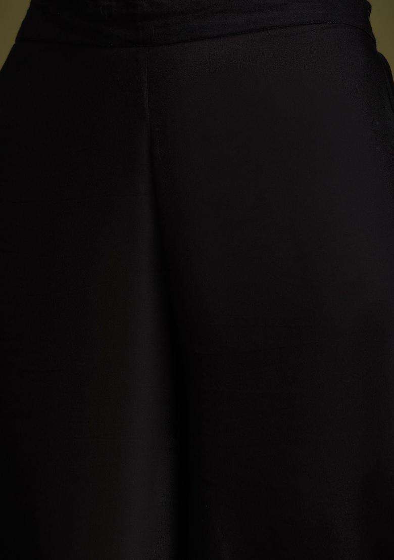 Black Solid Viscose Kurta Set - Indya