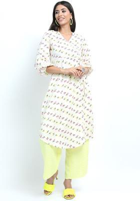 Off White Printed Cotton Kurta Set