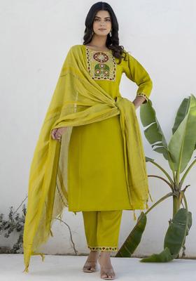 Yellow Yoke Design Cotton Kurta Set