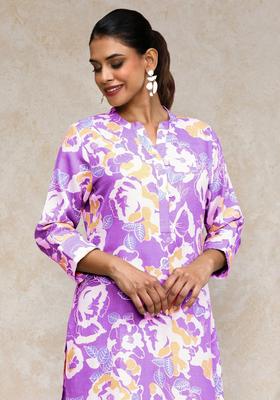 Purple Printed Cotton Kurta Set