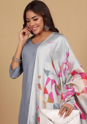 Grey Solid Cotton Kurta Set