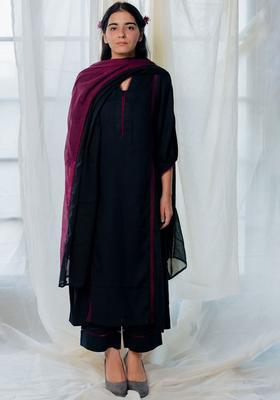 Black Solid Viscose Kurta Set