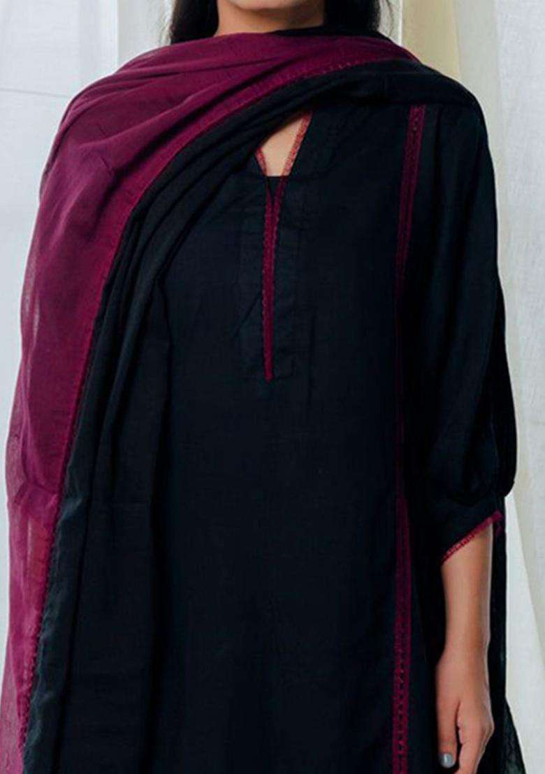 Black Solid Viscose Kurta Set - Indya