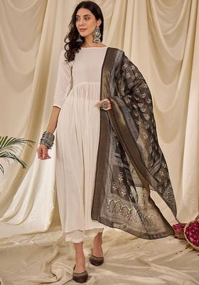 White Solid Viscose Kurta Set