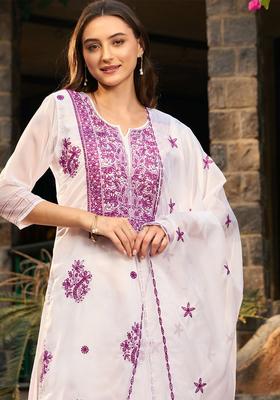 White Embroidered Organza Kurta Set