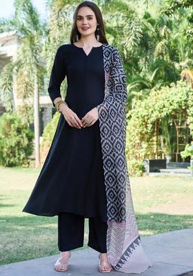 Black Solid Viscose Kurta Set