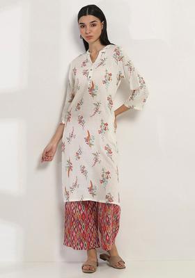 White Printed Viscose Kurta Set