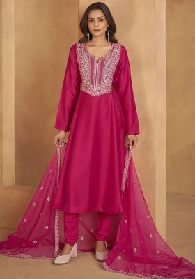 Pink Yoke Design Crepe Anarkali Set