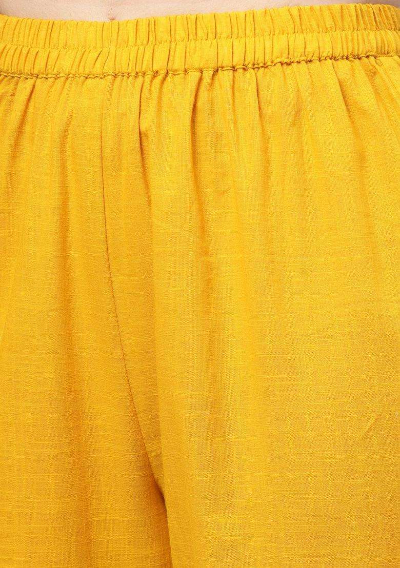 Mustard Solid Cotton Kurta Set - Indya