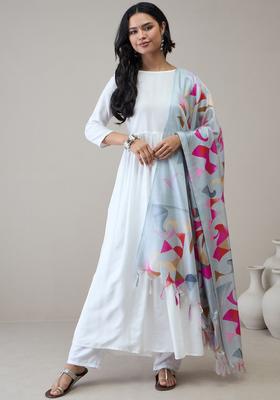 White Solid Viscose Kurta Set