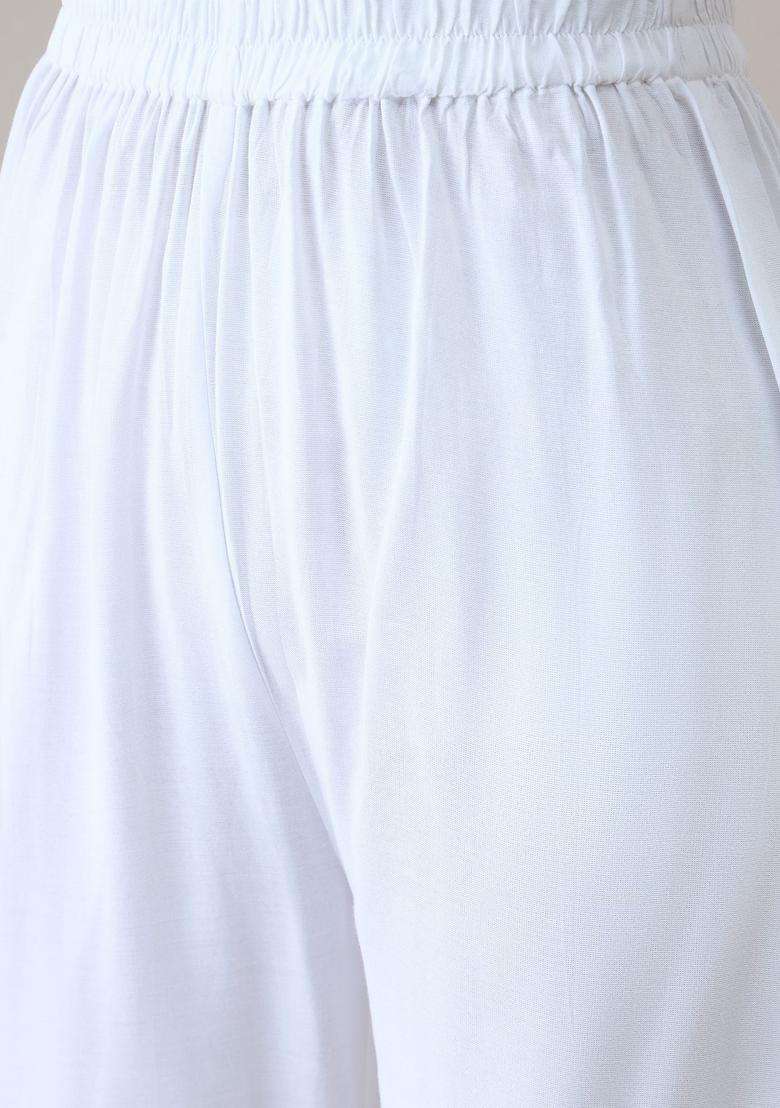 White Solid Viscose Kurta Set - Indya