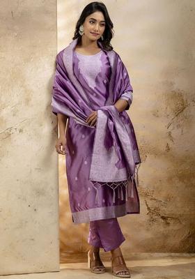 Lavender Printed Cotton Kurta Set