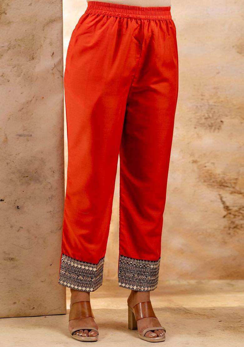 Peach Embroidered Viscose Kurta Set - Indya