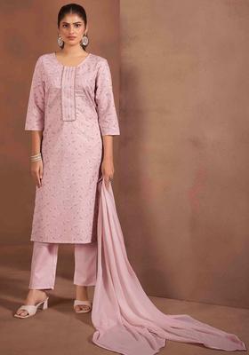 Peach Printed Cotton Kurta Set