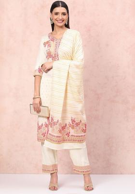 White Printed Viscose Kurta Set