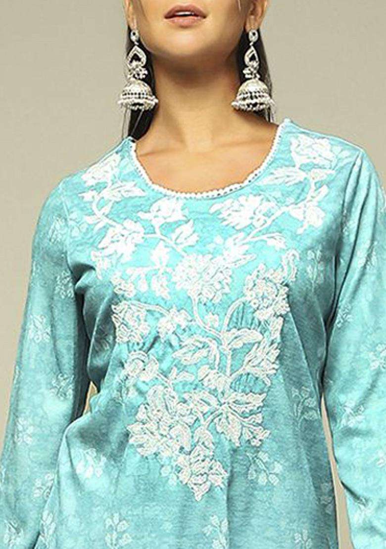Blue Printed Polyester Kurta Set - Indya