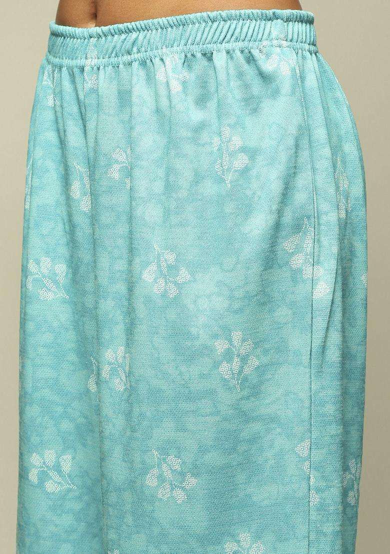 Blue Printed Polyester Kurta Set - Indya