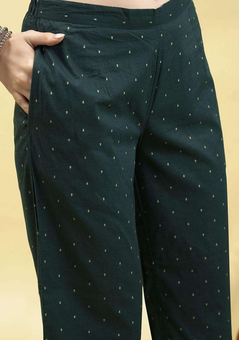 Green Striped Cotton Kurta Set - Indya
