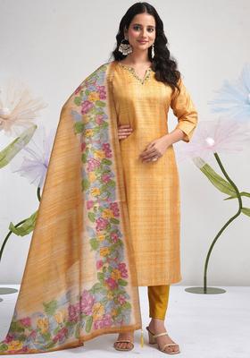 Yellow Solid Cotton Kurta Set