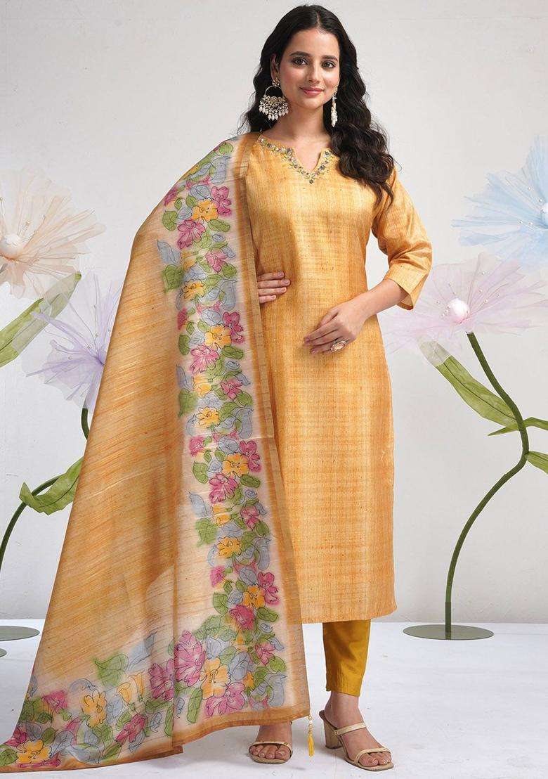 Yellow Solid Cotton Kurta Set - Indya