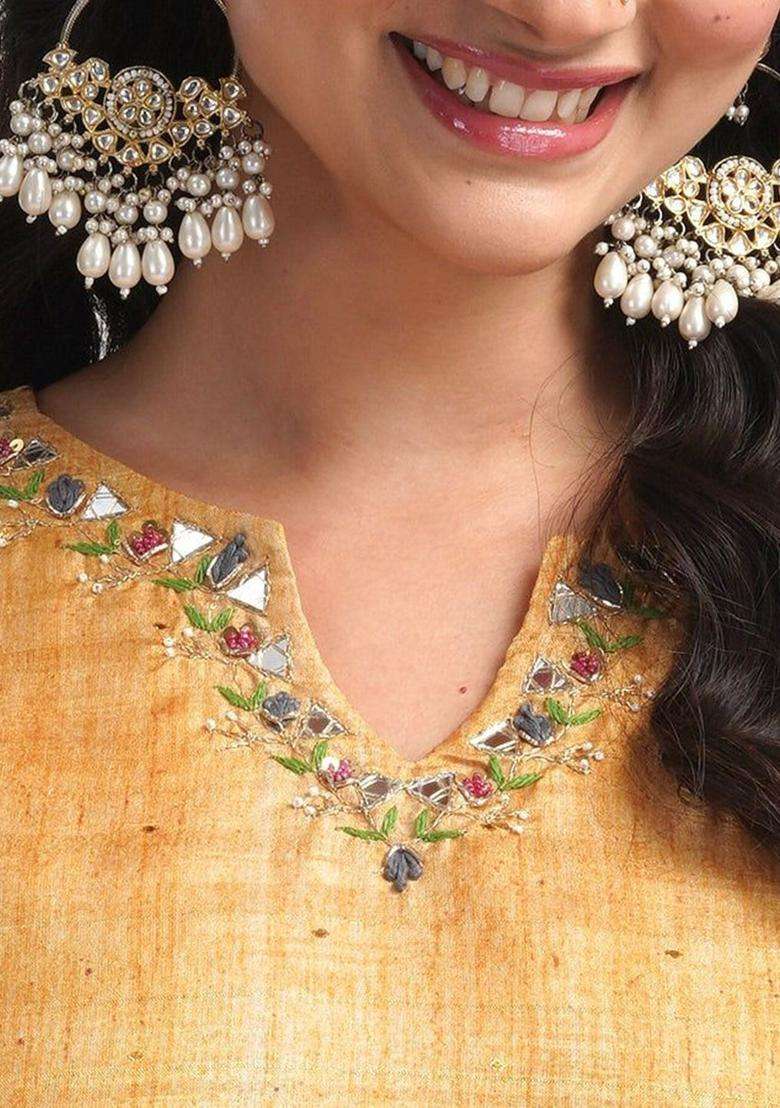 Yellow Solid Cotton Kurta Set - Indya