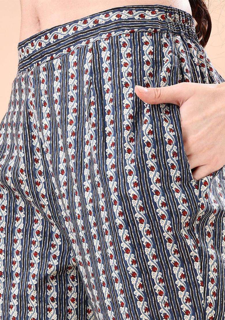 Grey Printed Cotton Kurta Set - Indya